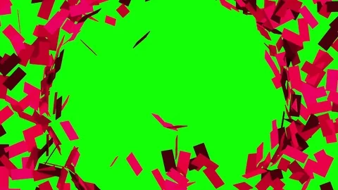 Red mosaic background breaks up into small pieces and reveals green screen, 3D Stockbeeldmateriaal 85070966