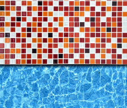 Red mosaic pavement with pool background Foto stock