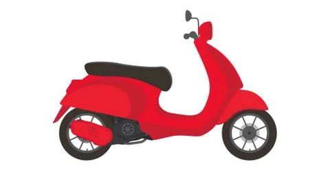 Red motor scooter with a step-through frame . Vector motorcycle illustration. Stock Illustration