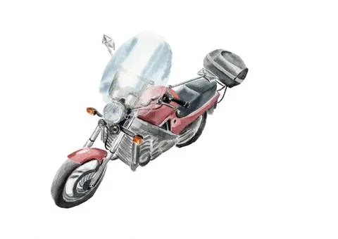 Red motorcycle front view in watercolor Stock Illustration