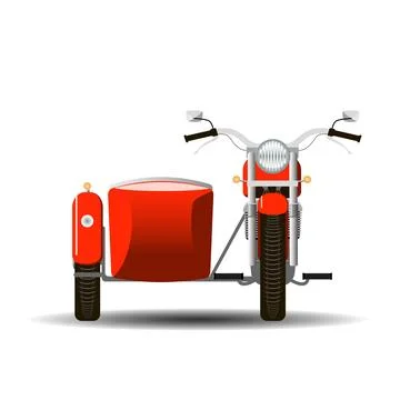 Red motorcycle with a sidecar, front view. Vector. Stock Illustration