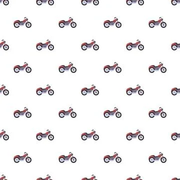 Red motorcycles creating seamless pattern on white background Stock Illustration