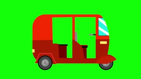 Red motorized three-wheel rickshaw animation Stock Footage 335851478
