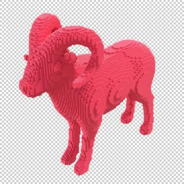 Red mouflon from plastic blocks on a transparent background. Stock Illustration
