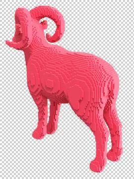 Red mouflon from plastic blocks on a transparent background. Stock Illustration