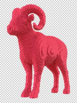 Red mouflon from plastic blocks on a transparent background. Stock Illustration