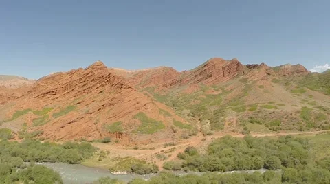 Red mountains and a river Stock Footage 41456773