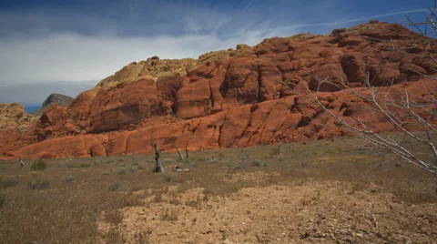 Red Mountains Pan Right to Dead Bush Stock Footage 64815888