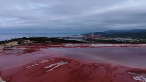 Red Mud Dam Of San Ciprian With Toxic Waste From Aluminum Factory Stock Footage 286815332