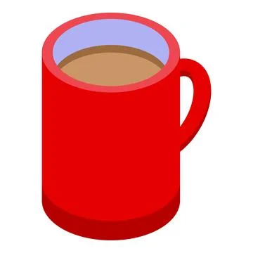 Red mug containing coffee with cream isometric illustration Illustration