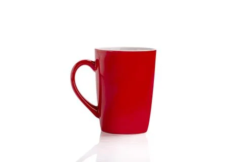 Red mug isolated with copy space on white background Foto stock