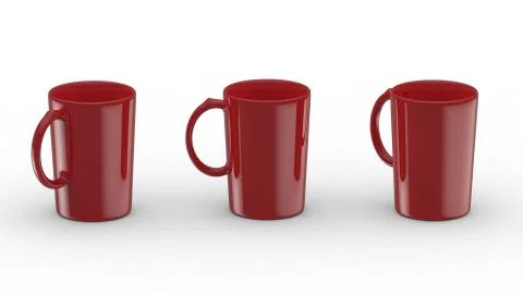 Red mug mock up isolated on light white background. Cup 3D illustration rende Stock Illustration
