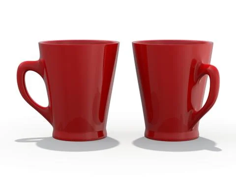 Red mug Mockup standing on the surface. 3D Stock Illustration
