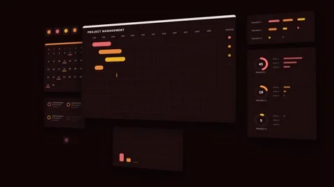 Red Multi Panel Project Dashboard Perspective Dark UI Loop 動画素材 342603711