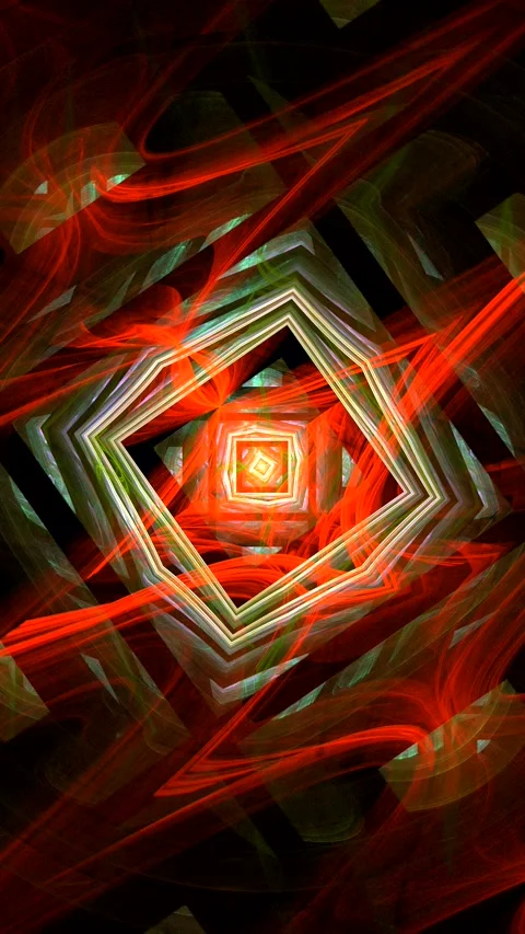 Red multicolored square bright glowing swirling pattern of curved shapes Stock Footage 337936478