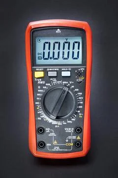 Red multimeter, multimeter or multitester, modern multifunctional voltage mea Foto stock