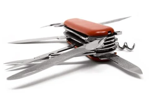 Red Multitool Penknife Isolated on a White Background 스톡 사진