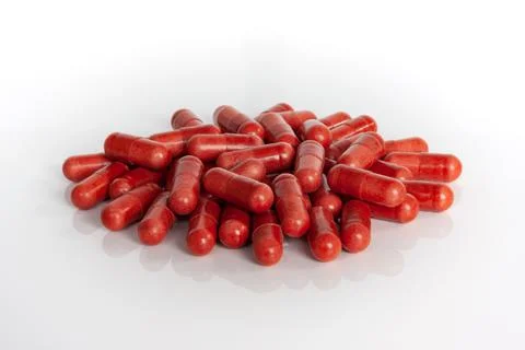 Red multivitamin supplements Stock Photos