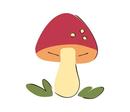 Red Mushroom Toadstool With Grass Cute Forest Flat Illustration Hand Drawn .. 库存插图