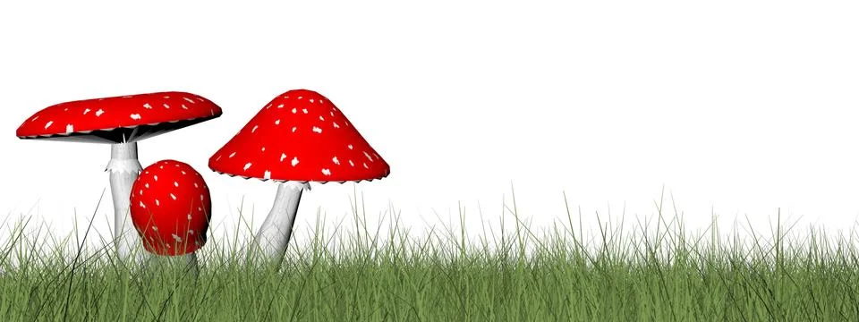 Red mushrooms - 3D render Stock Illustration