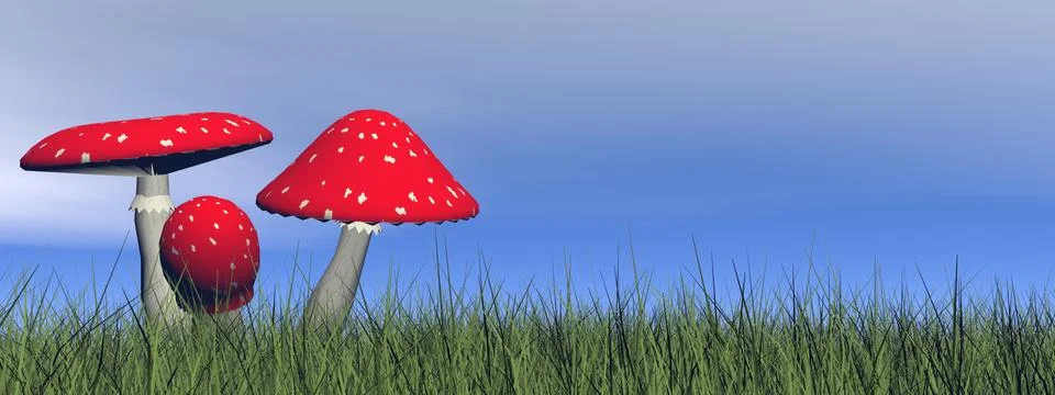 Red mushrooms - 3D render Stock Illustration