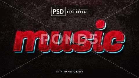 Red music 3d text effect PSD Template