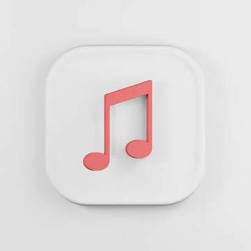 Red musical note icon cartoon style. 3d rendering white square button key, .. Stock Illustration