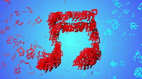 Red Musical Note Particles blue background Loop Animation 4K resolution Ultra HD Stock Footage 39861320