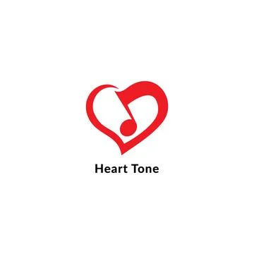 Red musical note vector illustration. Heart Tone, Love and Music logo conce.. Illustrazione stock
