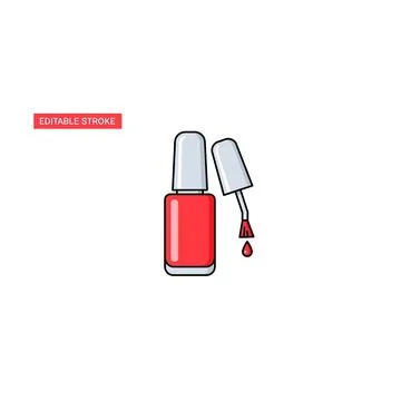 Red nail polish bottle with open brush icon Stock Illustration