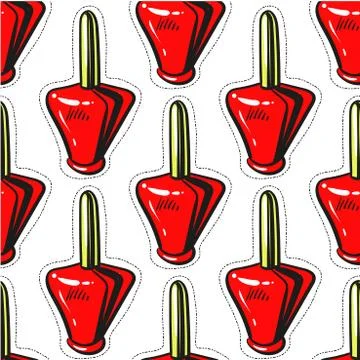 Red Nail polish bottle pattern. Beauty salon background. Love Manicure ornament. Stock Illustration