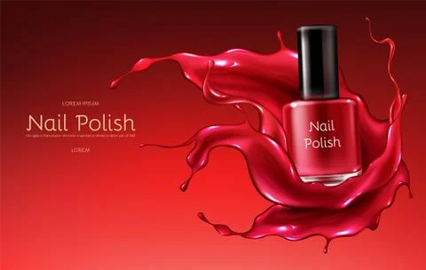 Red nail polish realistic vector promo banner 库存插图