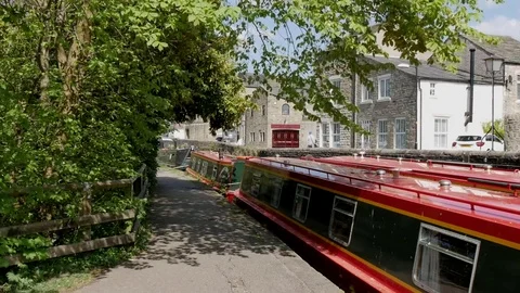 Red narrow boats Stock Footage 75303094