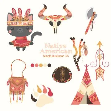 Red native american cute illustrations Stock Illustration