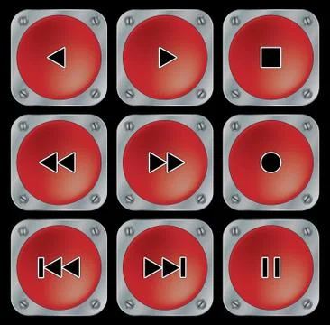 Red navigation buttons for multimedia. Stock Illustration