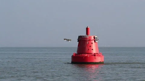Red navigational buoy Stock Footage 49093646