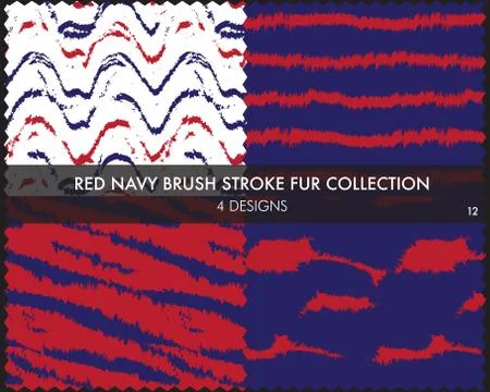 Red Navy Brush Stroke Fur Seamless Pattern Collection 스톡 일러스트