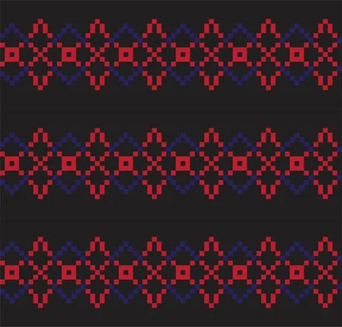 Red Navy Christmas Snowflakes Fair Isle Seamless Pattern Background Stock Illustration