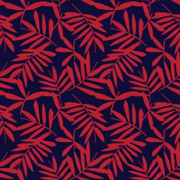 Red Navy Tropical Botanical Leaf Seamless Pattern Background Stock Illustration