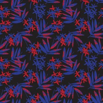 Red Navy Tropical Botanical Leaf Seamless Pattern Background 스톡 일러스트