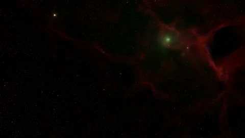 Red nebula in outer space, stars emitting green light,8k video Stock Footage 219979950