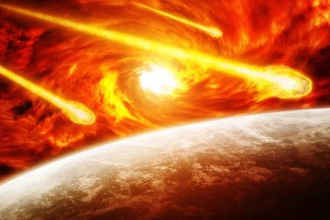 Red nebula in space with planet Earth Stock Illustration