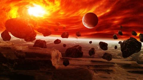 Red nebula in space with planet Earth Stock Illustration