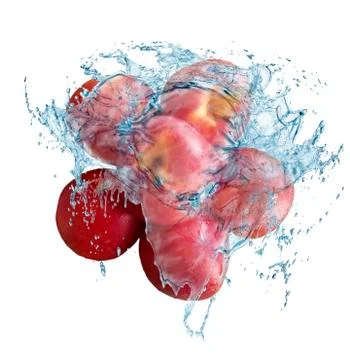 Red nectarines in splashes of water Stock Photos