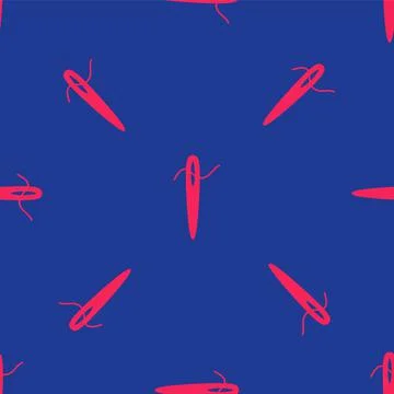 Red Needle for sewing with thread icon isolated seamless pattern on blue Stock Illustration