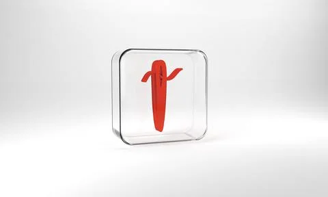 Red Needle for sewing with thread icon isolated on grey background. Tailor sy Stock Illustration