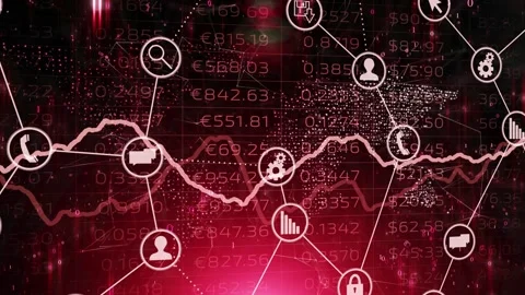 Red negative business data with tech icons animation Stock Footage 337661784