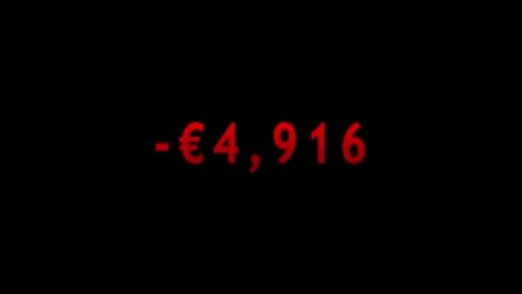 Red negative euro symbol counts up, increasing financial debt and economic loss Stock Footage 337234226