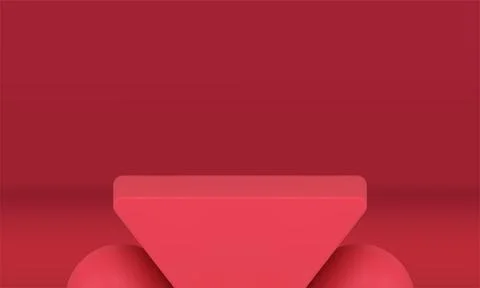 Red neon abstract triangle geometric podium angular figure with sphere 3d d.. Ilustração Stock