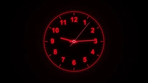 Red neon analog clock face time lapse motion background, for deadline and, .. Stock Footage 345841705